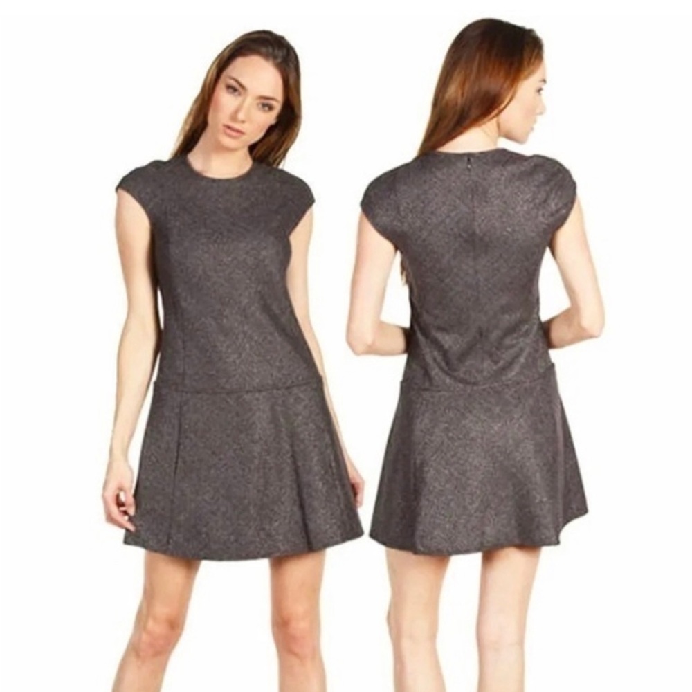 Theory Olpia Harlequin grey metallic drop waist shift dress size 6